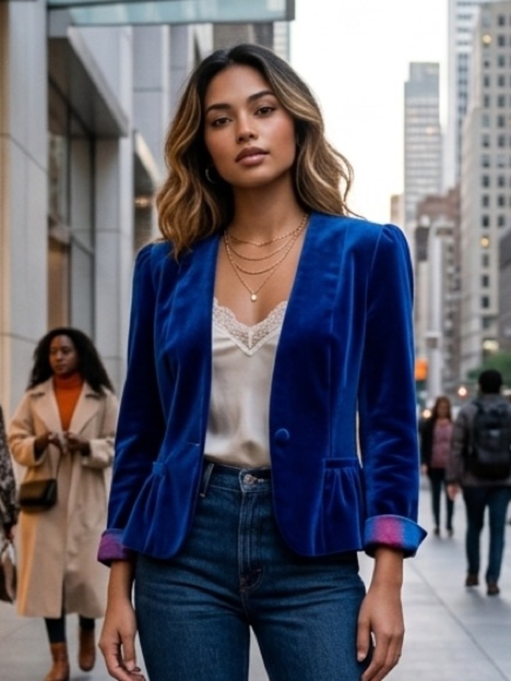 VTG Garfinkels 100% Cotton Velvet Peplum Blazer Jacket Royal Blue Sz 12 70s 80s